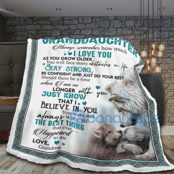 My Dear Granddaughter Wolf Sherpa Blanket Product Photo
