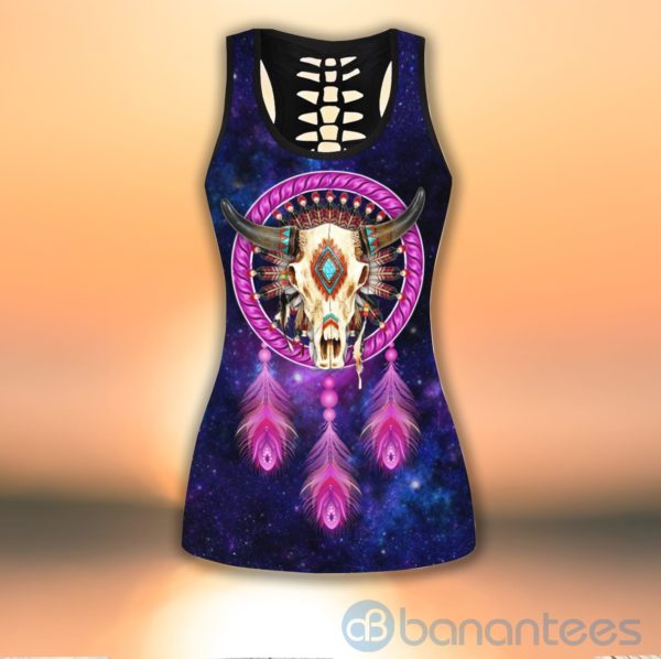 Native American Cow Skull Purple Tank Top Legging Set Outfit Product Photo