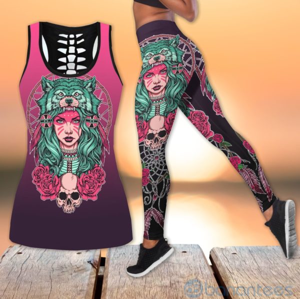 Native American Girl Pink Hollow Tank And Legging Outfit Product Photo