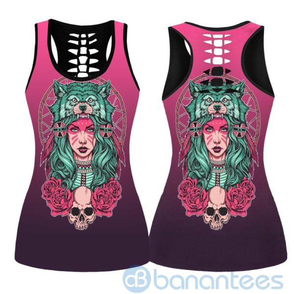 Native American Girl Pink Hollow Tank And Legging Outfit Product Photo