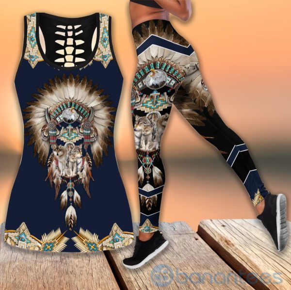 Native American Wolf Family Tank Top Legging Set Outfit Product Photo