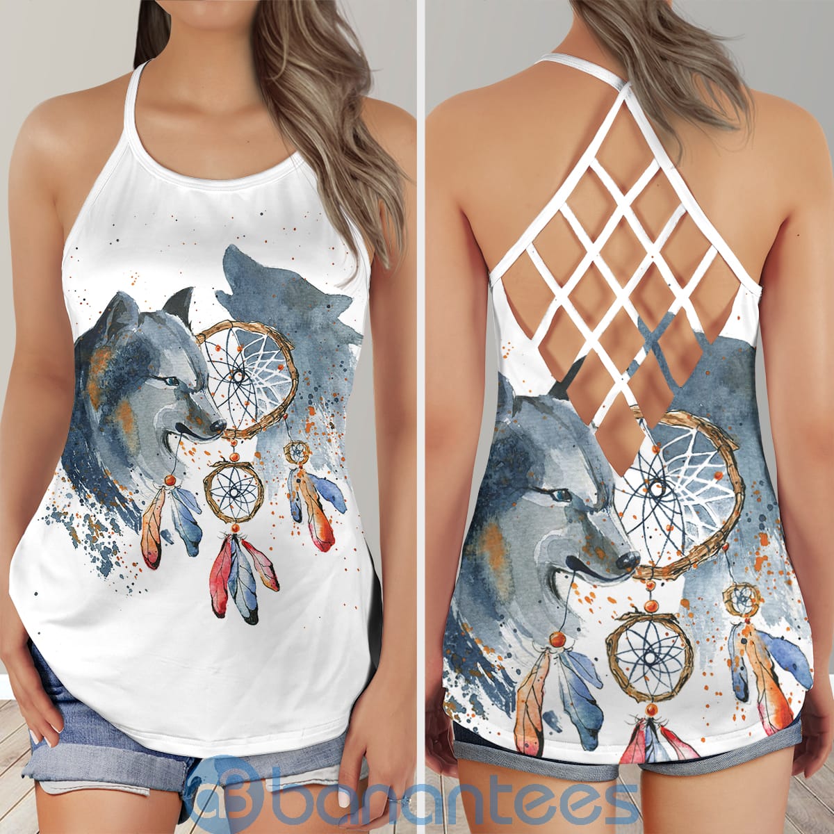 native-dream-catcher-wolf-cross-tank-top-2-DteMf.jpg Native Dream Catcher Wolf Cross Tank Top Product Photo