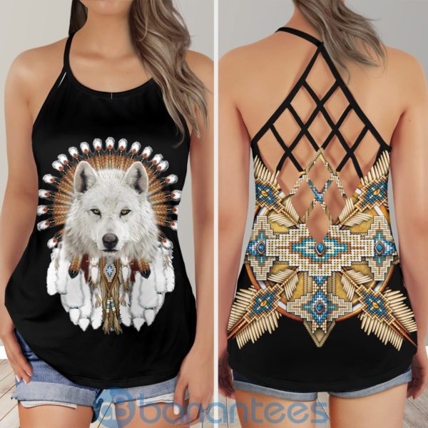 Native Wolf American Girl Yoga DreamCatcher Criss Cross Tank Top Product Photo
