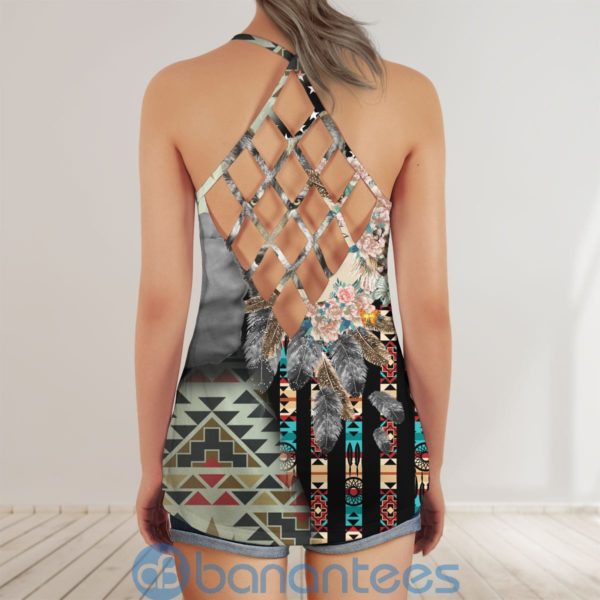 Native Wolf Indian American Geometric Dream Catcher Criss Cross Tank Top Product Photo