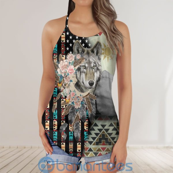 Native Wolf Indian American Geometric Dream Catcher Criss Cross Tank Top Product Photo
