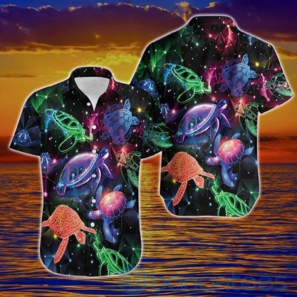 Neon Glowing Turtle Tropical Hawaiian Shirt Product Photo