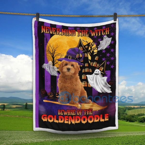 Never Mind The Witch Beware Of Goldendoodle Sherpa Blanket Product Photo