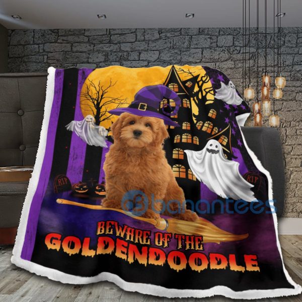 Never Mind The Witch Beware Of Goldendoodle Sherpa Blanket Product Photo