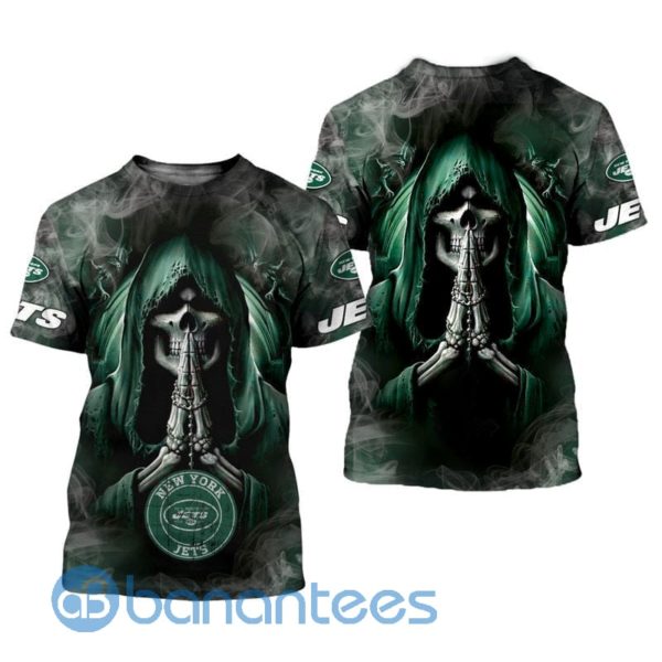 New York Jets Background Skull Smoke Design Printed 3D T Shirt Product Photo