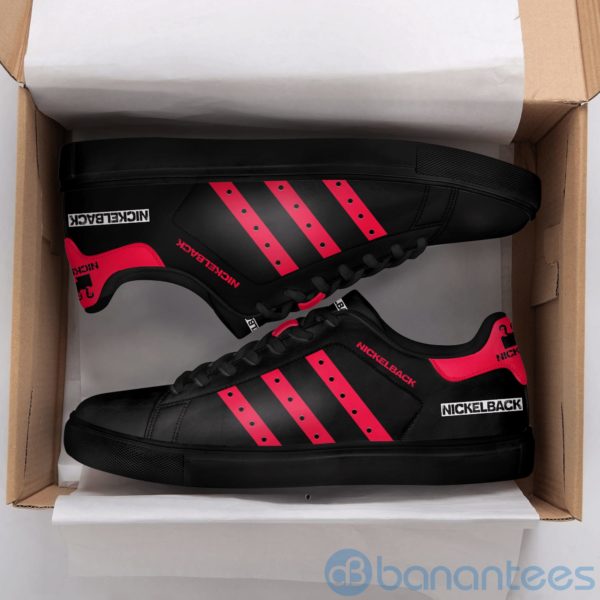 Nickelback Pink Striped Black Low Top Skate Shoes Product Photo