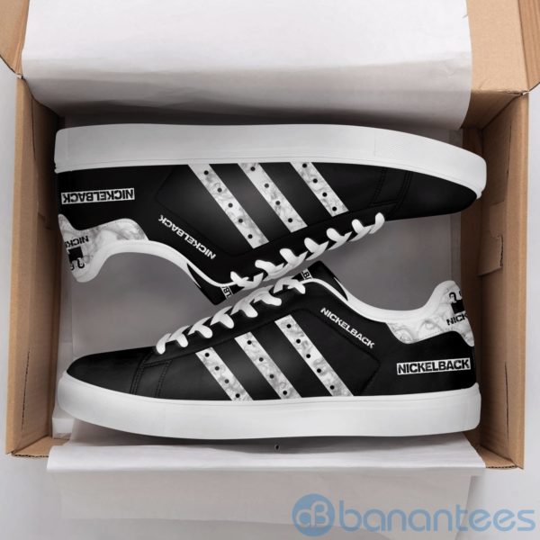 Nickelback White Striped Black Low Top Skate Shoes Product Photo