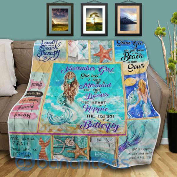 November Girl Mermaid Quilt Blanket Product Photo