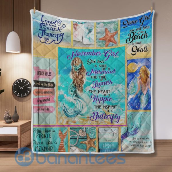 November Girl Mermaid Quilt Blanket Product Photo