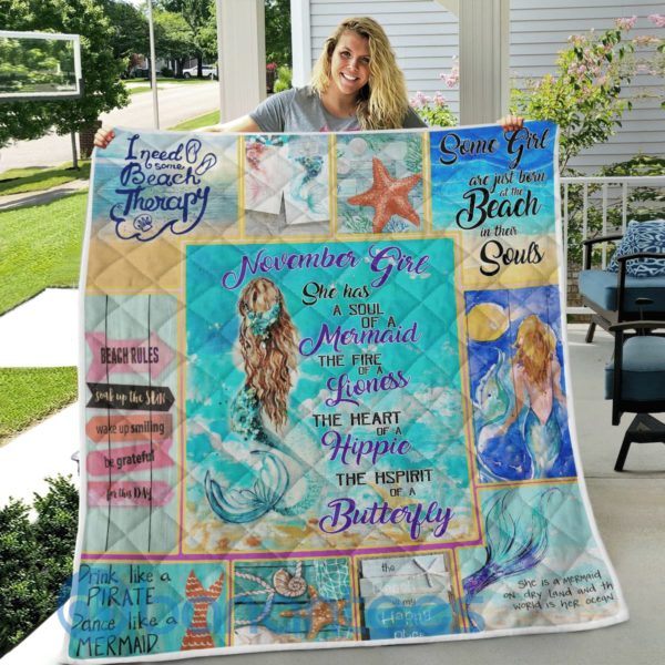 November Girl Mermaid Quilt Blanket Product Photo