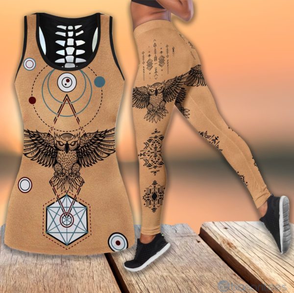 Owl Totem Tribal Peace Sacred Geometry Hollow Tank And Legging Outfit Product Photo