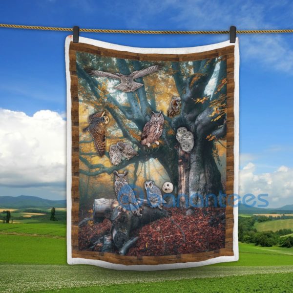 Owls And Old Tree Sherpa Blanket Product Photo