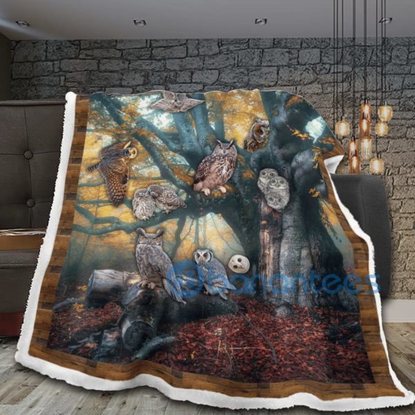 Owls And Old Tree Sherpa Blanket Product Photo