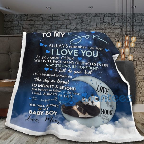 Panda To My Son You'll Always Be My Baby Boy Sherpa Blanket Product Photo
