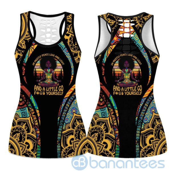 Peace, Love, Light Yoga Hollow Tank And Legging Outfit Product Photo