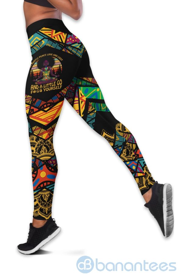Peace, Love, Light Yoga Hollow Tank And Legging Outfit Product Photo