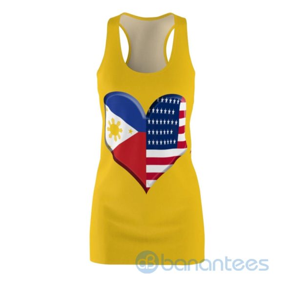Philippine American Flag Heart CFutural Pride Yellow Racerback Dress For Women Product Photo
