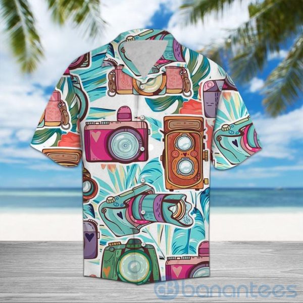 Photograph Blue Floral Tropical Hawaiian Shirt Product Photo