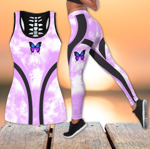 Pink Butterflies Hollow Tank And Legging Outfit Product Photo