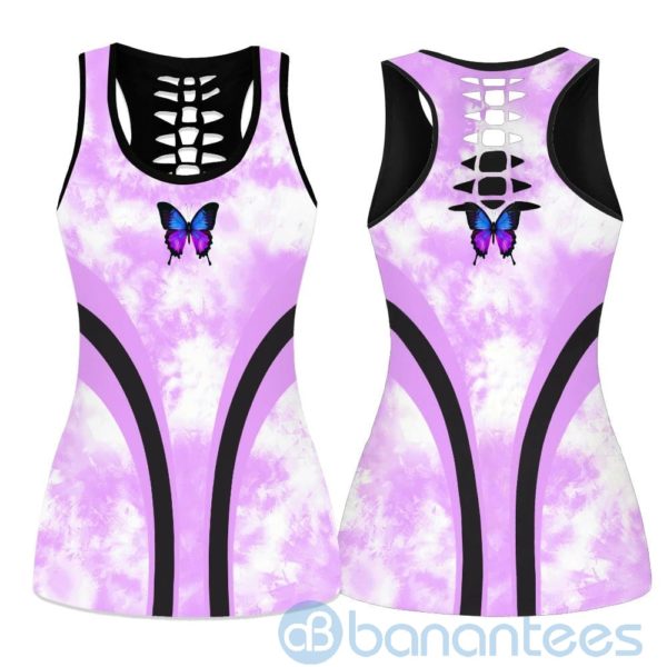 Pink Butterflies Hollow Tank And Legging Outfit Product Photo