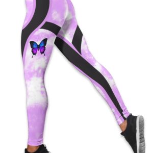 Pink Butterflies Hollow Tank And Legging Outfit Product Photo