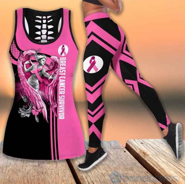 Pink Ribbon Warrior Hollow Tank And Legging Outfit Product Photo