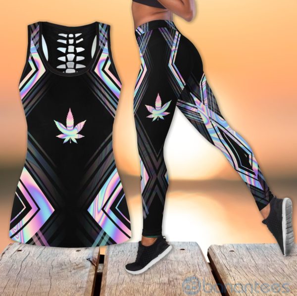 Pot Leaf Hologram Hollow Tank And Legging Outfit Product Photo