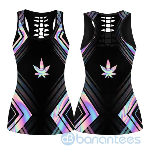 Pot Leaf Hologram Hollow Tank And Legging Outfit Product Photo