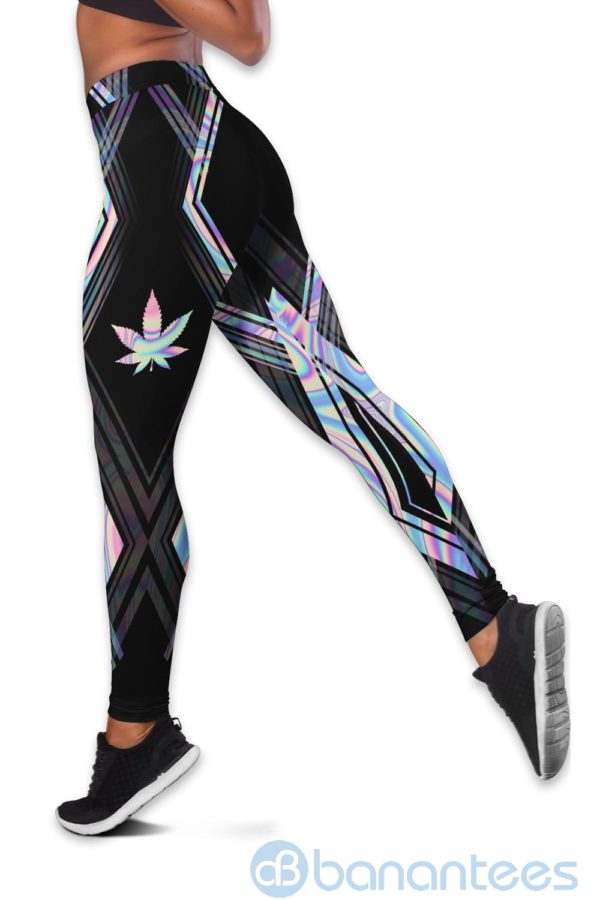 Pot Leaf Hologram Hollow Tank And Legging Outfit Product Photo