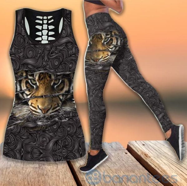 Powerful Tiger Eyes Hollow Tank And Legging Outfit Product Photo