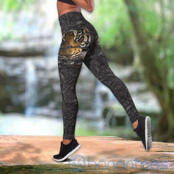 Powerful Tiger Eyes Hollow Tank And Legging Outfit Product Photo