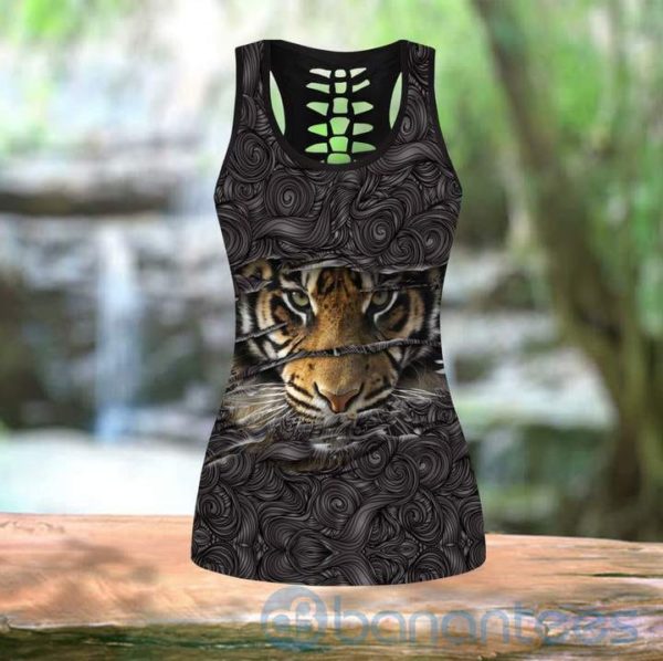Powerful Tiger Eyes Hollow Tank And Legging Outfit Product Photo