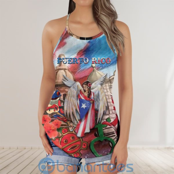 Puerto Rico Flag Angel Frog Vintage Criss Cross Tank Top Product Photo