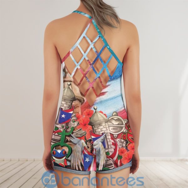 Puerto Rico Flag Angel Frog Vintage Criss Cross Tank Top Product Photo