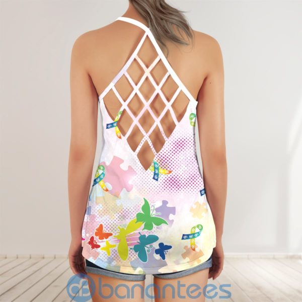 Purple Up Colorful Autism Awareness Butterfly Criss Cross Tank Top Product Photo