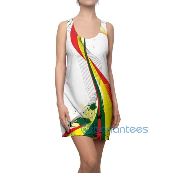 Rainbow Color Wave Stripes White Racerback Dress For Women Product Photo