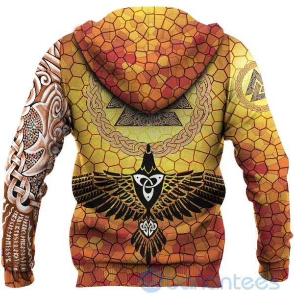 Raven Of Odin And Drakkar On Fire On Vignette Gold Valknut All Over Printed 3D Hoodie Product Photo