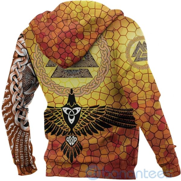 Raven Of Odin And Drakkar On Fire On Vignette Gold Valknut All Over Printed 3D Hoodie Product Photo