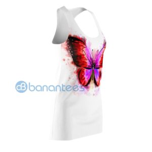 Red And Pink Butterfly Watercolor White Racerback Dress For Women Product Photo