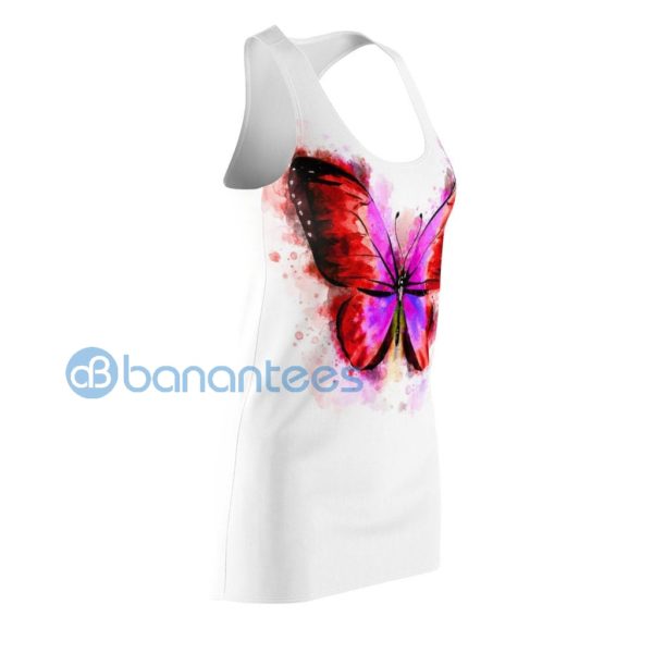 Red And Pink Butterfly Watercolor White Racerback Dress For Women Product Photo