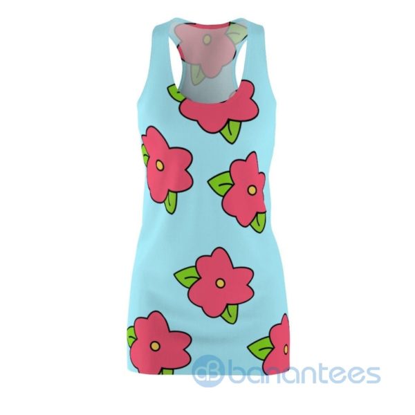 Red Flower Pattern Light Blue Racerback Dress For Women Product Photo