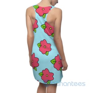 Red Flower Pattern Light Blue Racerback Dress For Women Product Photo