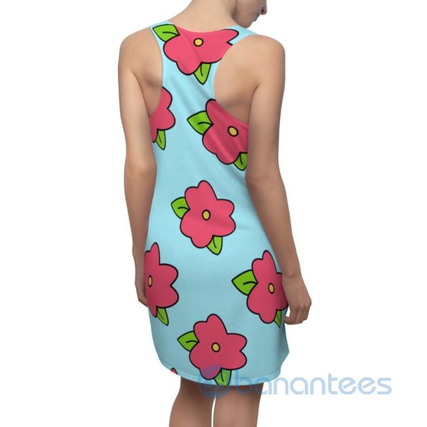Red Flower Pattern Light Blue Racerback Dress For Women Product Photo