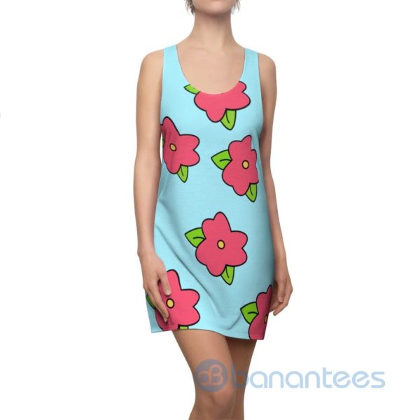Red Flower Pattern Light Blue Racerback Dress For Women Product Photo