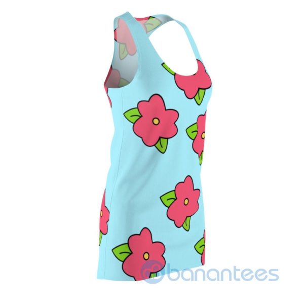 Red Flower Pattern Light Blue Racerback Dress For Women Product Photo