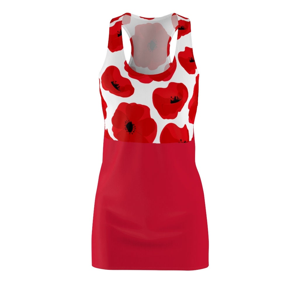 red-flowers-pattern-red-racerback-dress-1-6maaH.jpg Red Flowers Pattern Red Racerback Dress Product Photo